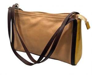 Tosca Blu Color-Block Shoulder Bag Tan Mustard Brown Split Leather Italy